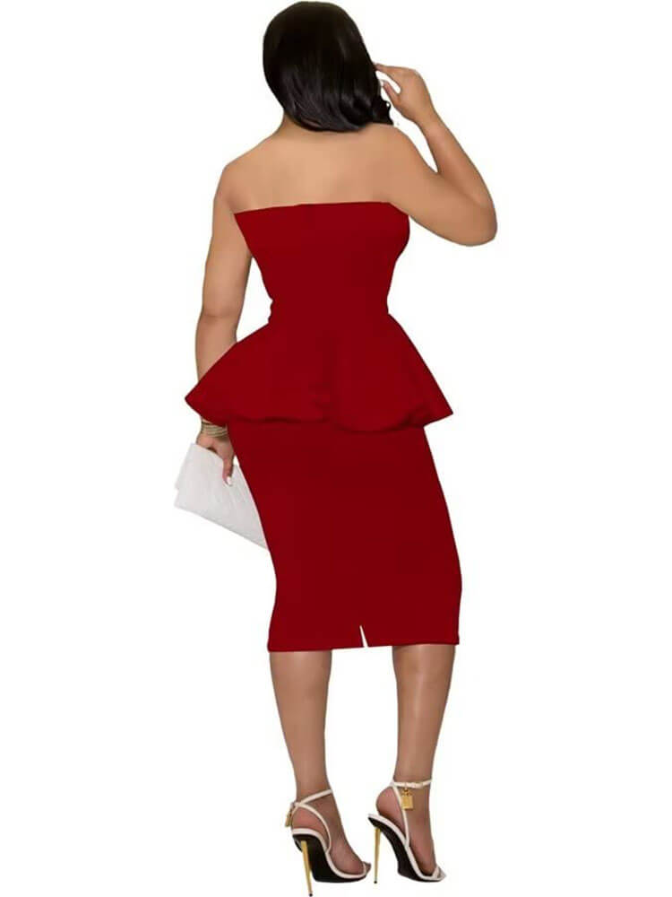 Strapless Ruffle Bodycon Midi Dresses