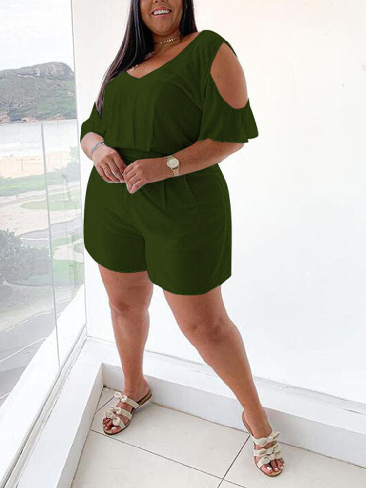 Short Sleeve Cut Out Plus Size Rompers