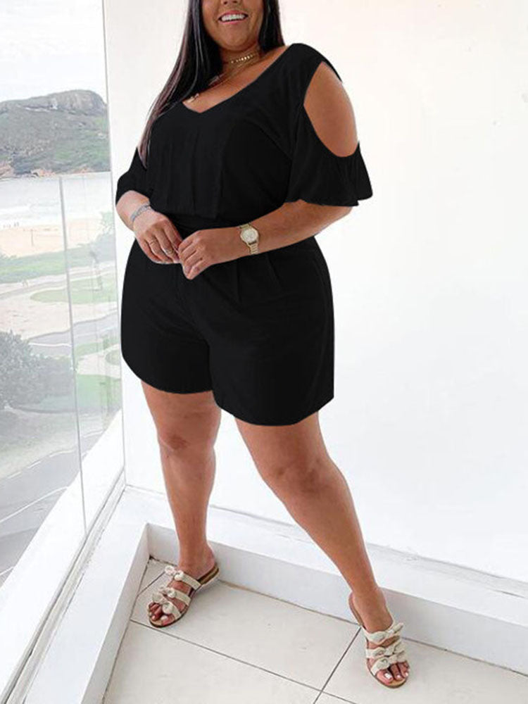 Short Sleeve Cut Out Plus Size Rompers