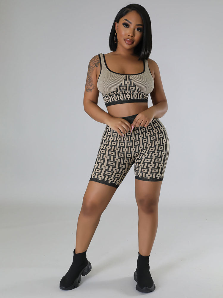 Two Piece Figure Print Tank Top & Shorts