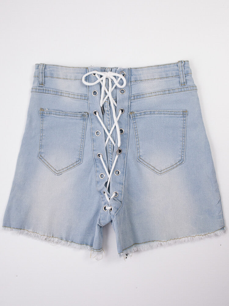 Classic Back Lace Up Bodycon Denim Shorts Jeans