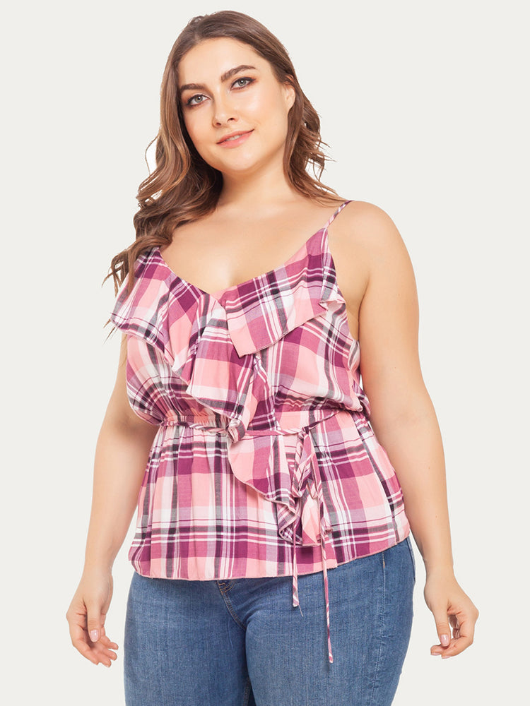 V Neck Plaid Top