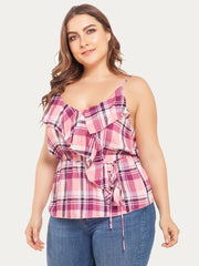 V Neck Plaid Top