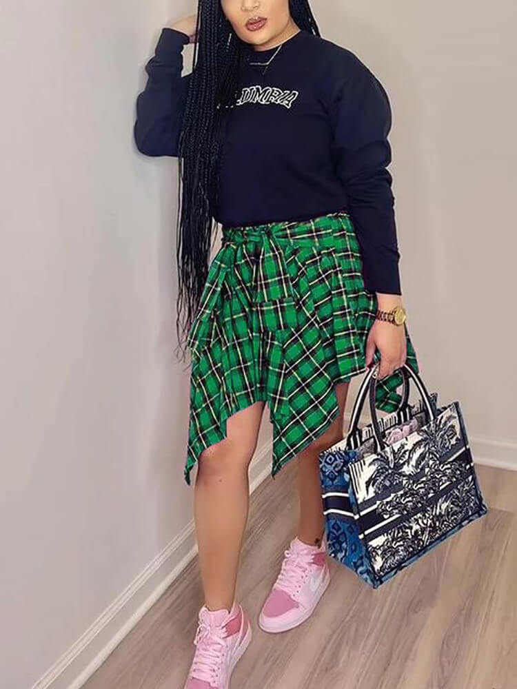 Casual Plaid Pleated Mini Skirt