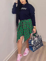 Casual Plaid Pleated Mini Skirt