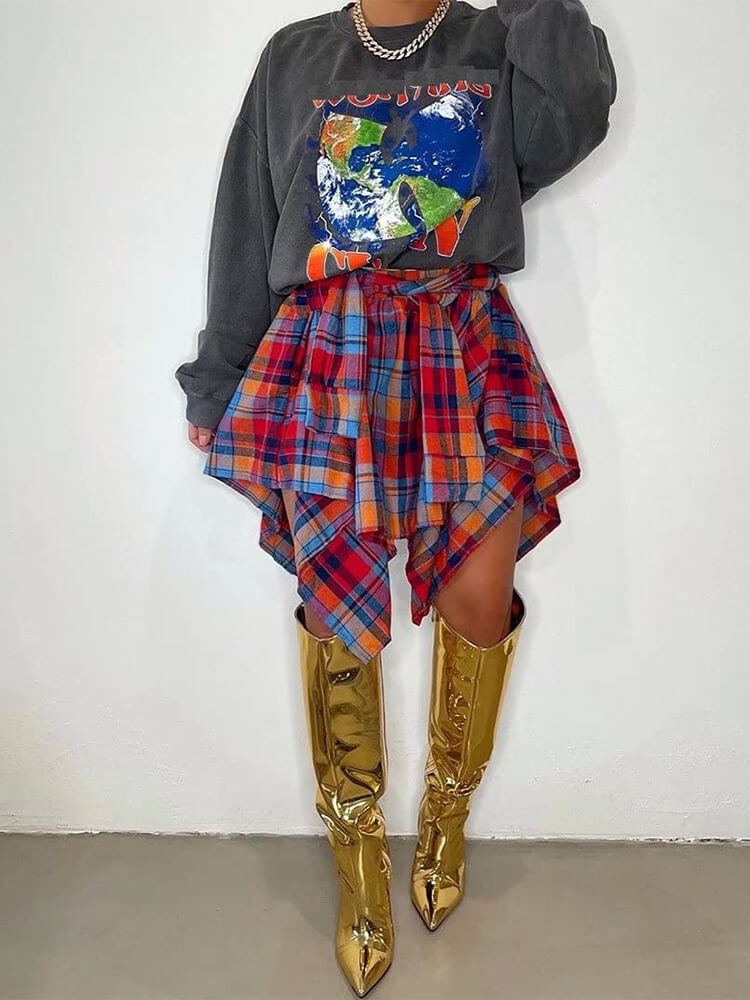 Casual Plaid Pleated Mini Skirt