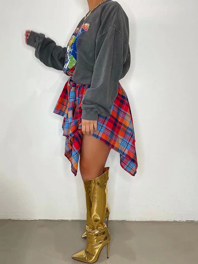 Casual Plaid Pleated Mini Skirt