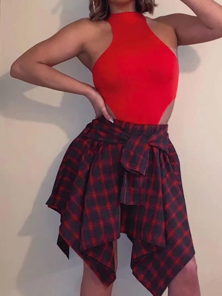 Casual Plaid Pleated Mini Skirt