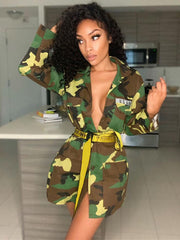 Plus Size Long Sleeves Lapel Camouflage Jackets