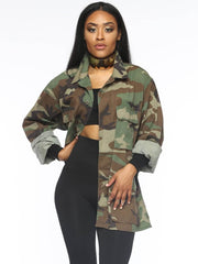 Plus Size Long Sleeves Lapel Camouflage Jackets