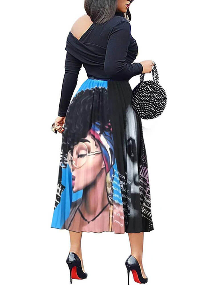 Cartoon Printed High Waist  Midi Dress