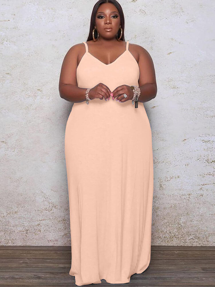 Plus Size Solid Color Cami Maxi Dresses