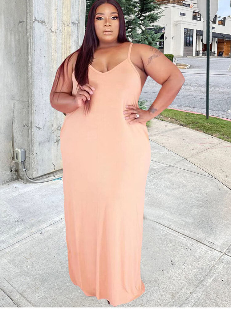 Plus Size Solid Color Cami Maxi Dresses