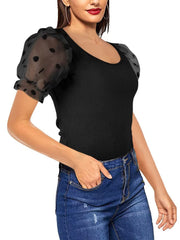 Puff Sleeve Scoop Neck Tops