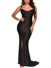 V Neck Spaghetti Strap Bodycon Maxi Dresses