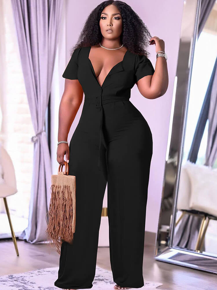 Short Sleeve Loose Wide Leg Pant Jumpsuits