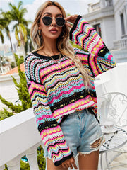 Multicolor Striped Patchwork Pullover Sweater