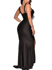 V Neck Spaghetti Strap Bodycon Maxi Dresses