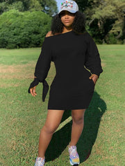 Plus Size Off Shoulder Sweatshirt Mini Dresses