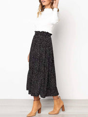 Polka Dots Floral Elastic Waist Long Dress