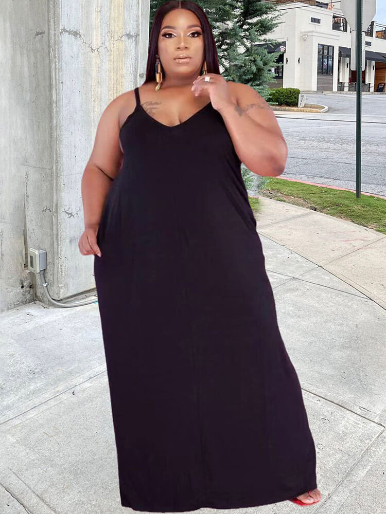 Plus Size Solid Color Cami Maxi Dresses