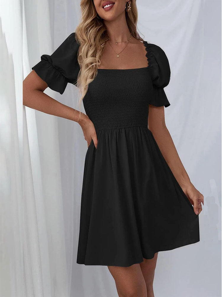 Puff Sleeve Square Neck Mini Dress – Viho Shop