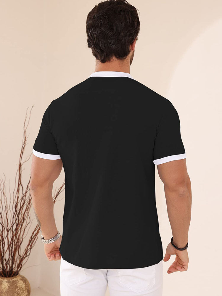 Mens Short Sleeve Henley Polo Shirts