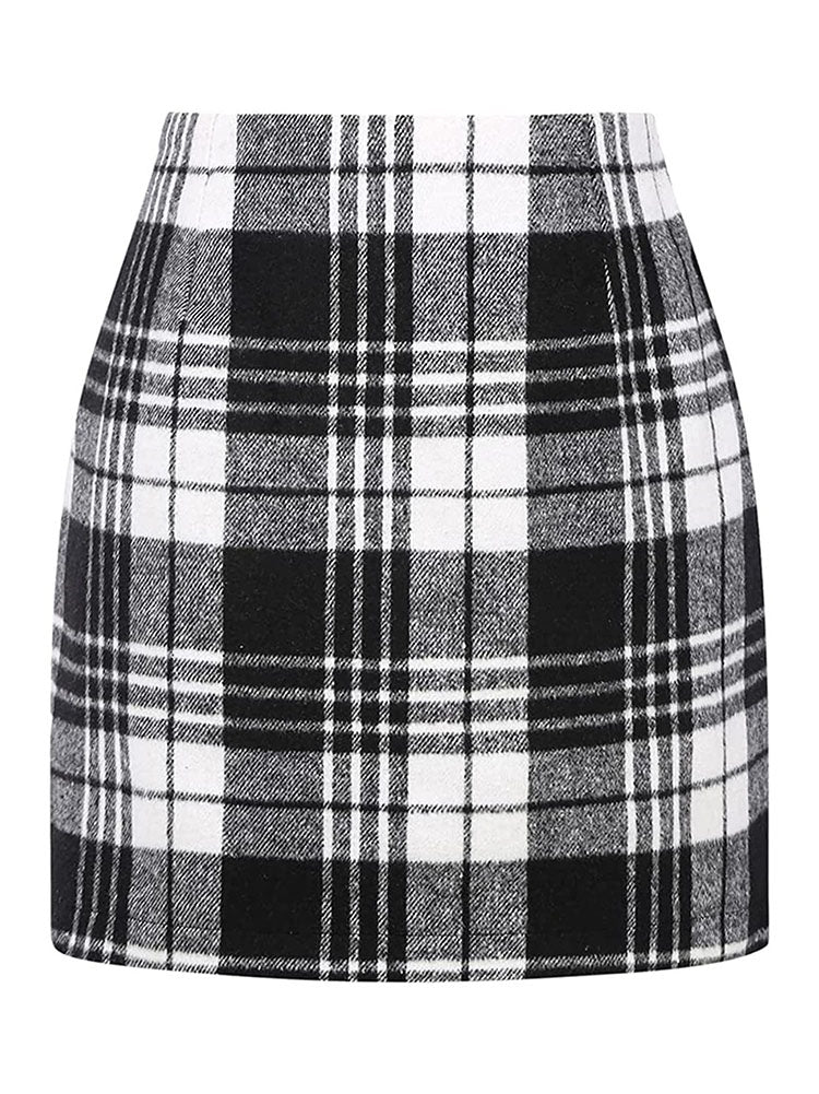 High Waist Plaid Print Midi Skirts