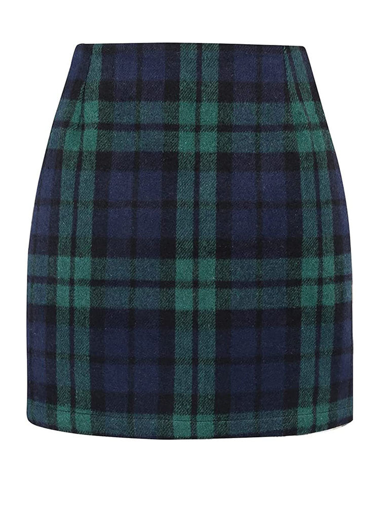 High Waist Plaid Print Midi Skirts