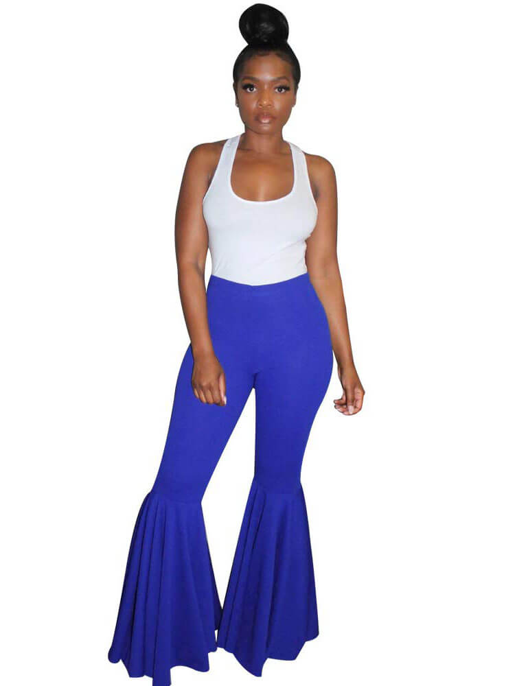 Solid Color Wide Leg Flared Trousers