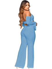 Halter Off Shoulder Crop Top & Wide Leg Long Pants