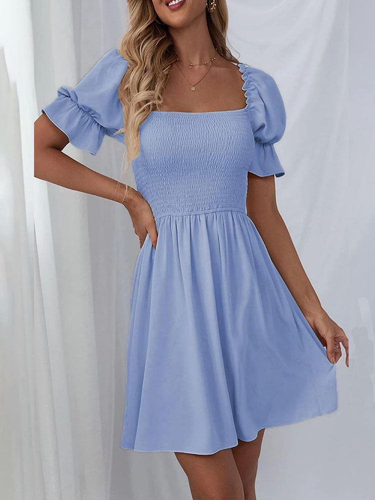 Puff Sleeve Square Neck Mini Dress