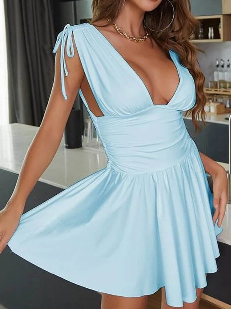 Chiffon Plunge Sleeveless Ruffle Mini Dress