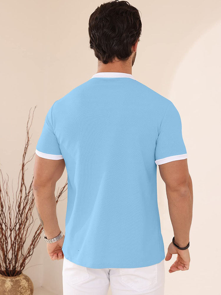 Mens Short Sleeve Henley Polo Shirts