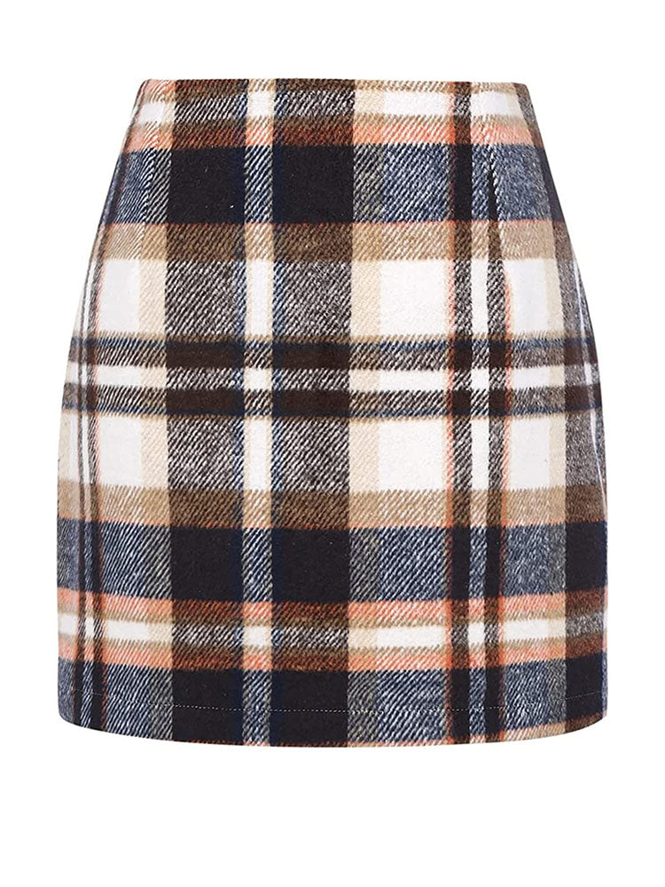 High Waist Plaid Print Midi Skirts