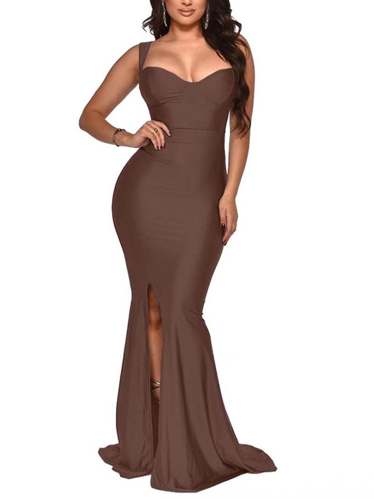 V Neck Spaghetti Strap Bodycon Maxi Dresses