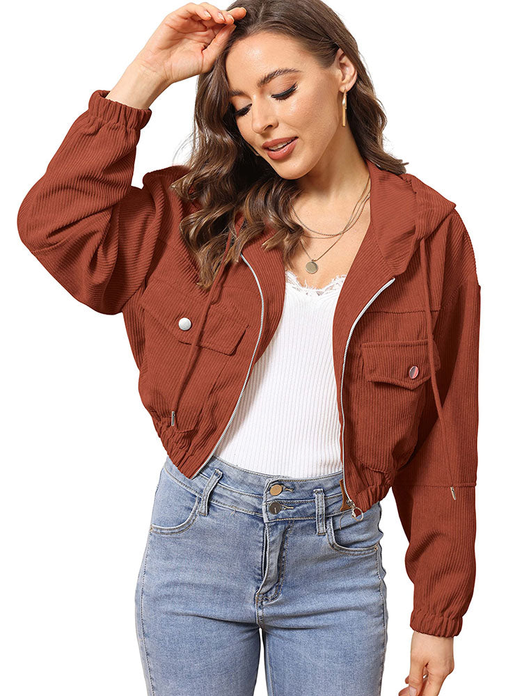 Corduroy Long Sleeve Crop Jackets