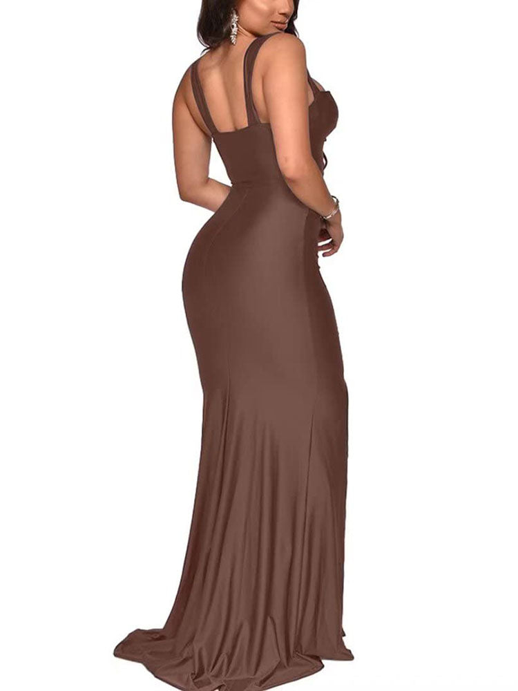 V Neck Spaghetti Strap Bodycon Maxi Dresses