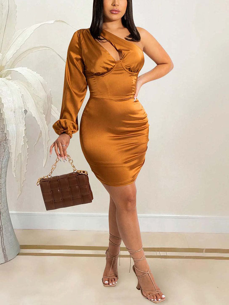 One Shoulder Cut-out Bodycon Mini Dresses