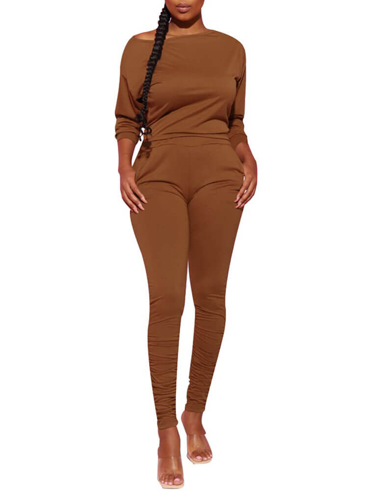 Two Piece Long Sleeve Bodycon Tops Legging Pants Set