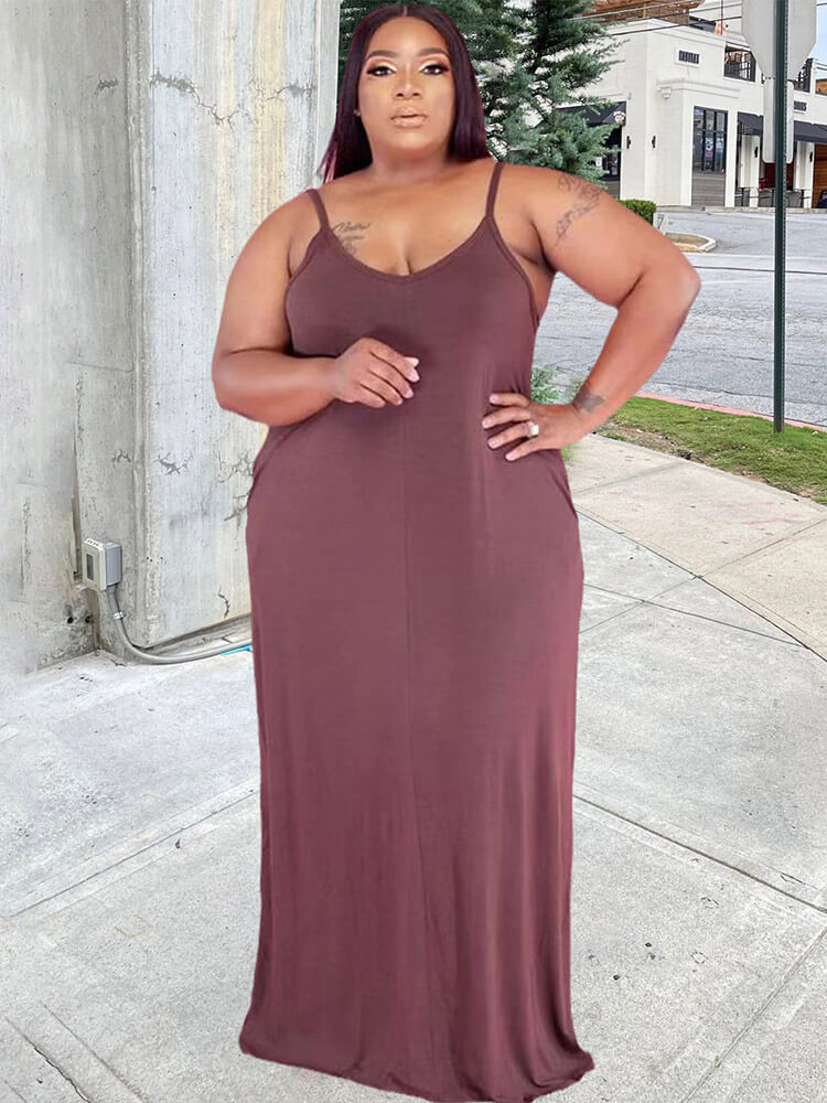 Plus Size Solid Color Cami Maxi Dresses