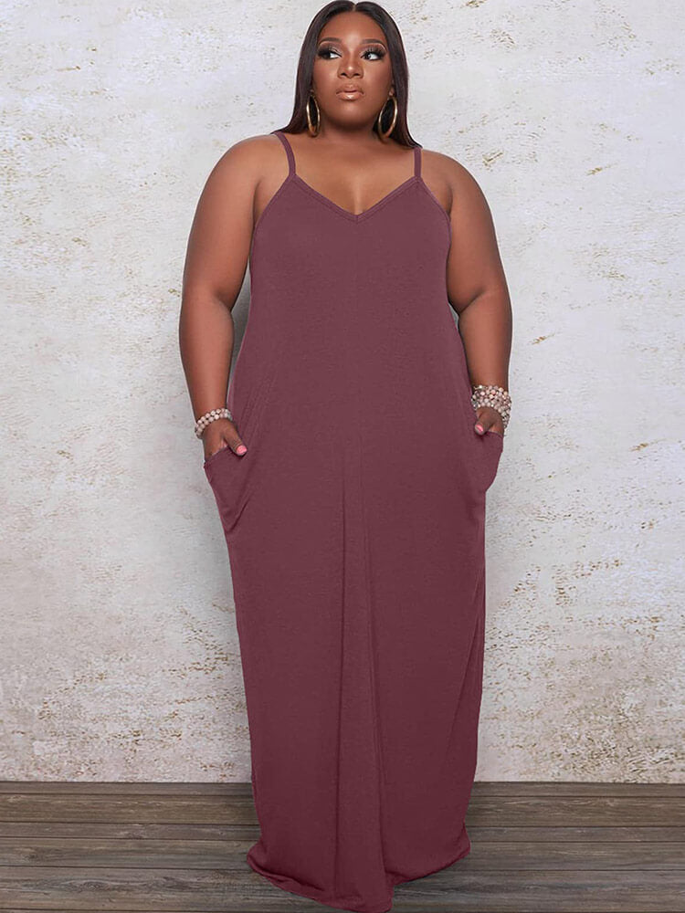 Plus Size Solid Color Cami Maxi Dresses