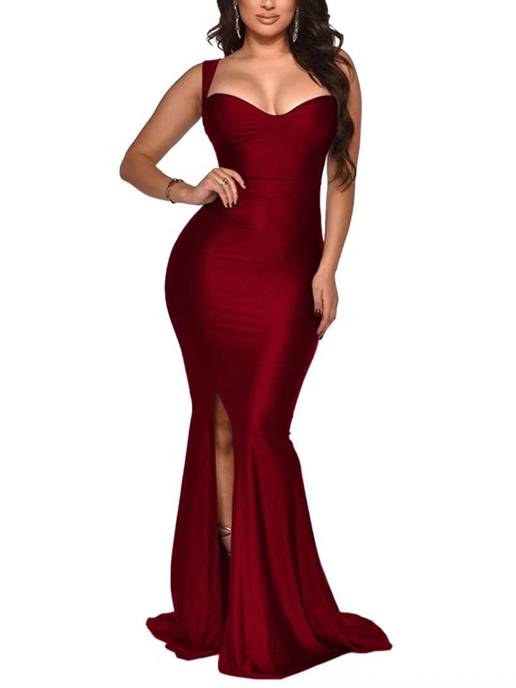 V Neck Spaghetti Strap Bodycon Maxi Dresses