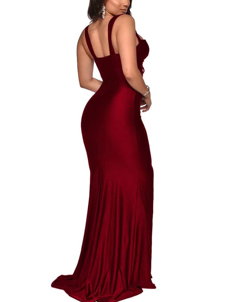 V Neck Spaghetti Strap Bodycon Maxi Dresses