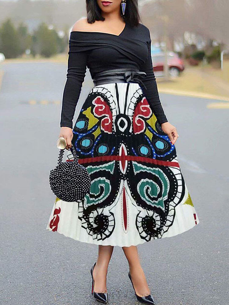 Cartoon Printed High Waist  Midi Dress