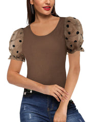 Puff Sleeve Scoop Neck Tops