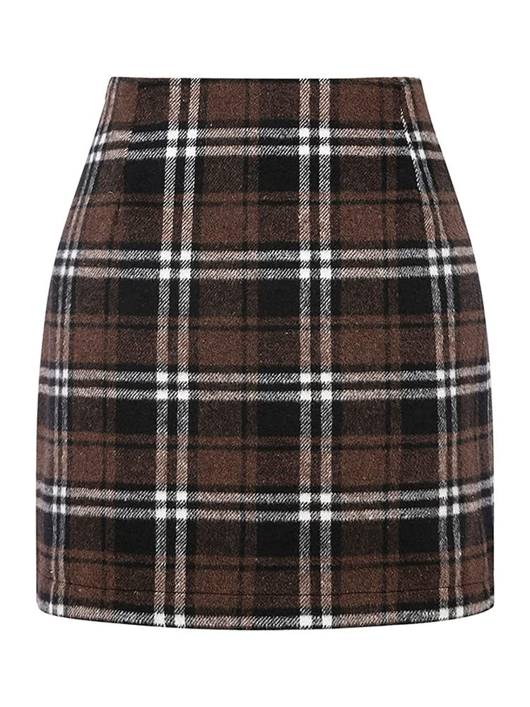 High Waist Plaid Print Midi Skirts