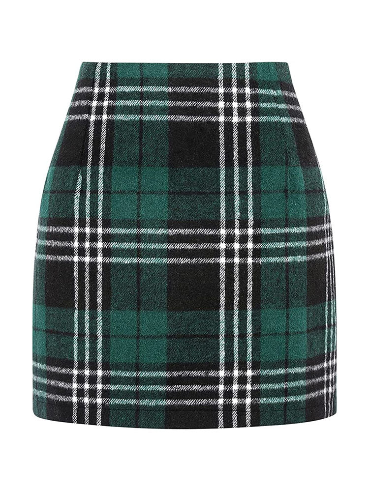 High Waist Plaid Print Midi Skirts