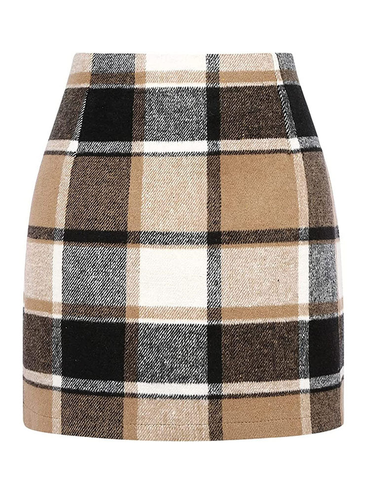 High Waist Plaid Print Midi Skirts