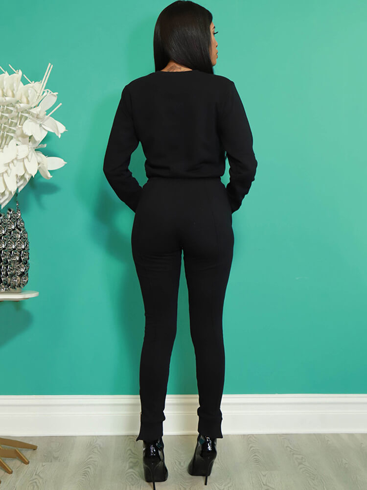 Two Piece Long Sleeve Crop Top & Bodycon Pants